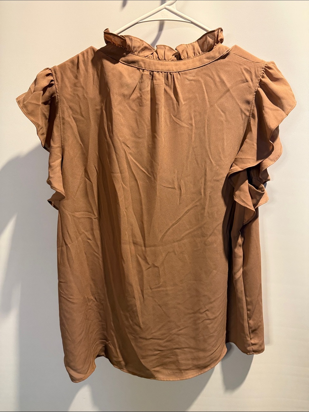 Calvin Klein Rust Brown Ruffle Sleeve Button Blouse New With Tags Size: L - Picture 8 of 10